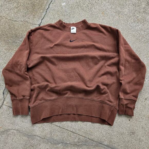 Vtg Y2k NIKE Embroidered Center Check Center Swoosh Logo Crewneck Brown Small - Picture 1 of 5